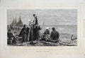 Original Old Antique Print 1876 Families Children Shore Ship Waiting Victorian