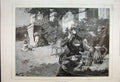 Original Old Antique Print 1890 Coffee Terrace Salon Paris Children Playing