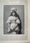 Original Old Antique Print 1889 Girl Carrying Spring Flowers 19th