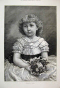 Original Old Antique Print 1884 Little Girl Bridesmaid Flowers Beautiful 19th