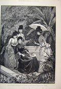 Original Old Antique Print 1887 San Remo Gardens Villa Zirio Price Germany 19th