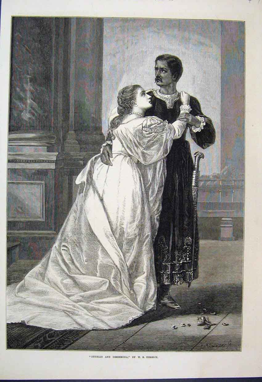 Original Old Antique Print 1874 Othello Desdemona Royal Academy 19th
