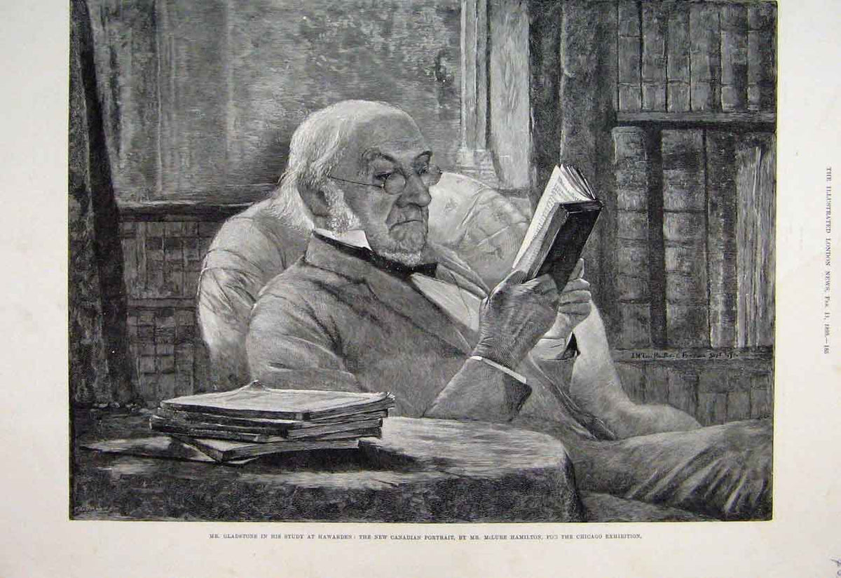 Original Old Antique Print 1893 Gladstone Study Hawarden Canadian Portrait 19th