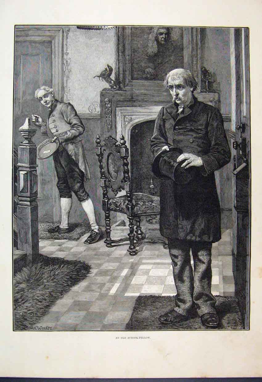 Original Old Antique Print 1883 Men Footman School Fellow Fine Art Victorian