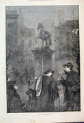 Original Old Antique Print 1872 Scene Leicester Square King George Horse 19th