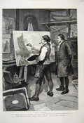Original Old Antique Print 1886 Man Painting Ship Artist Brush 19th