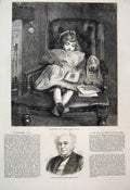 Original Old Antique Print 1877 Sir Hardman Earle Bart Little Girl Valentines
