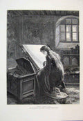 Original Old Antique Print 1876 Elaine Tapestry Exhibition Painters Victorian