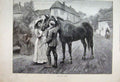 Original Old Antique Print 1894 Village Scene Woman Man Horse Fine Art 19th