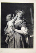 Original Old Antique Print 1879 Mother Baby Playing Beautiful 19th