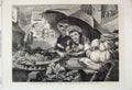 Original Old Antique Print 1866 French Market Women Fruit Umbrella Victorian