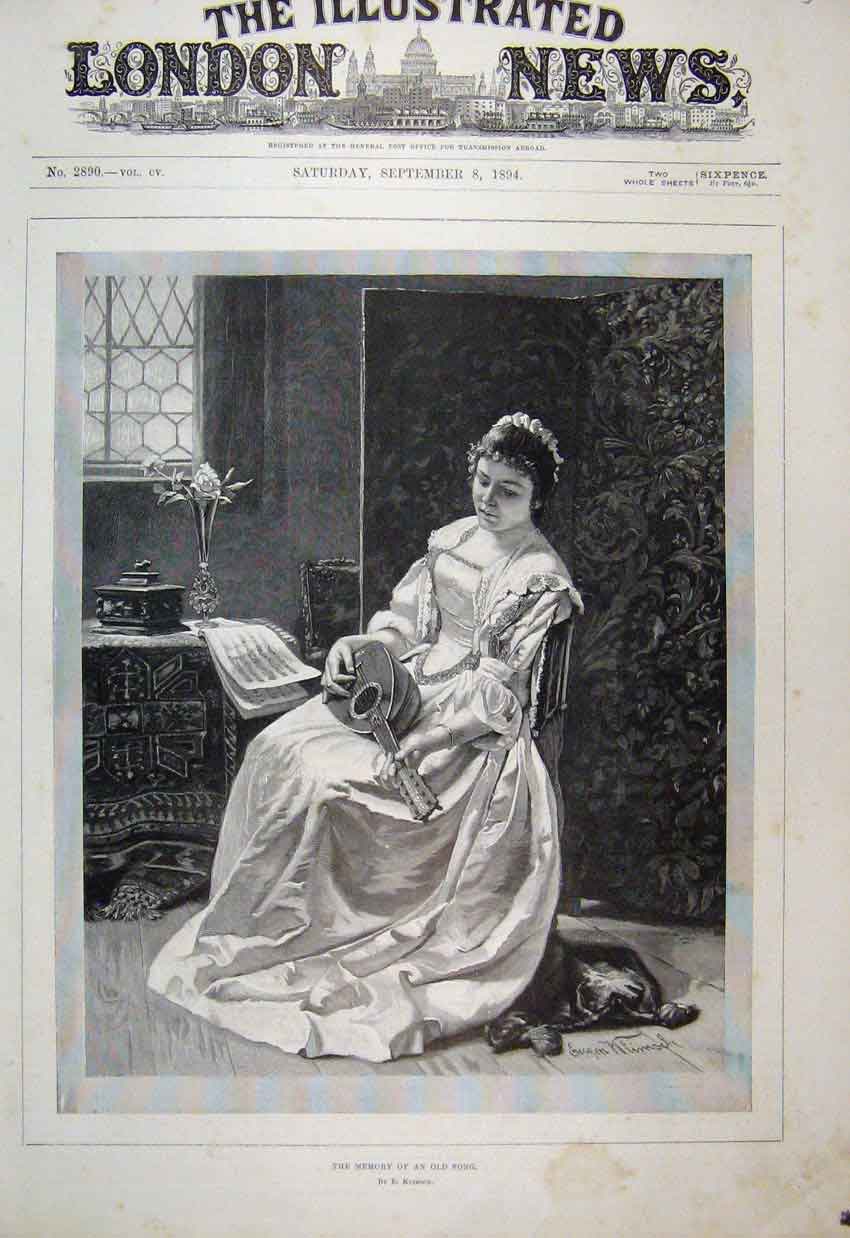 Original Old Antique Print 1894 Woman Chair Music Thoughtful 19th