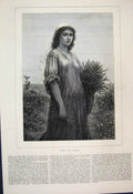 Original Old Antique Print 1877 Woman Harvest Beautiful Country Scene Victorian