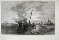 Original Old Antique Print 1856 Oyster Dredging Boats Sea Beautiful Victorian