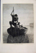 Original Old Antique Print 1871 Men Boy Boat Spearing Flounders Boat Sea 19th