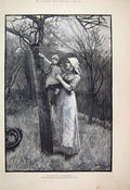 Original Old Antique Print 1884 Woman Child Country Scene Looking Bud Trees