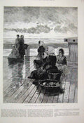 Original Old Antique Print 1886 Women Waiting Toilers Sea Beautiful Victorian