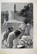 Original Old Antique Print 1894 Women Relaxing Flowers Dog Beautiful Victorian