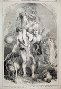 Original Old Antique Print 1847 Autumn Scene Men Women Children Fruit Flowers
