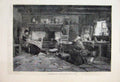 Original Old Antique Print 1881 Fishermans Cottage Isle Man Children Fine Art