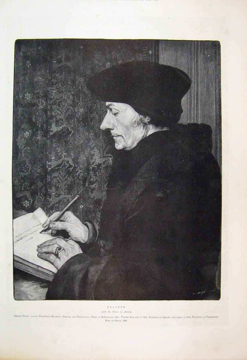 Old Antique Print 1894 Erasmus Gerard Praet Theologian Portrait Fine Art 19th