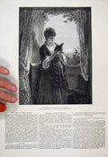 Original Old Antique Print 1877 Woman Window Reading Book Fine Art Victorian