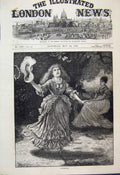 Original Old Antique Print 1872 Girls Chasing Butterflies Country Fine Art 19th