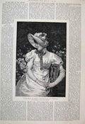 Original Old Antique Print 1881 Parisian Woman Dress Flowers Fine Art Victorian