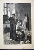 Original Old Antique Print 1883 Monks Monastery Painting Easel Fine Art 19th
