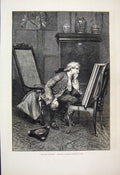 Original Old Antique Print 1877 Man Gazing Picture Chair Fine Art Victorian