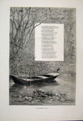 Old Antique Print 1879 Kinghfisher Bird River Boat Country Scene Fine Art 19th