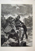 Original Old Antique Print 1885 Life Boat Stormy Sea Children Fine Art 19th