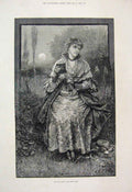 Original Old Antique Print 1882 May Moon Woman Country Scene Fine Art Victorian