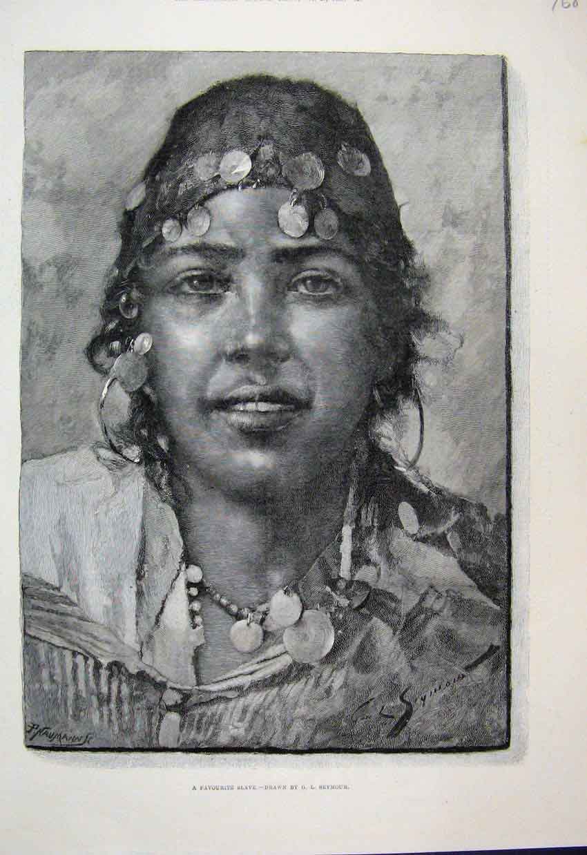 Original Old Antique Print 1887 Portrait Favourite Slave Beautiful Fineart 19th