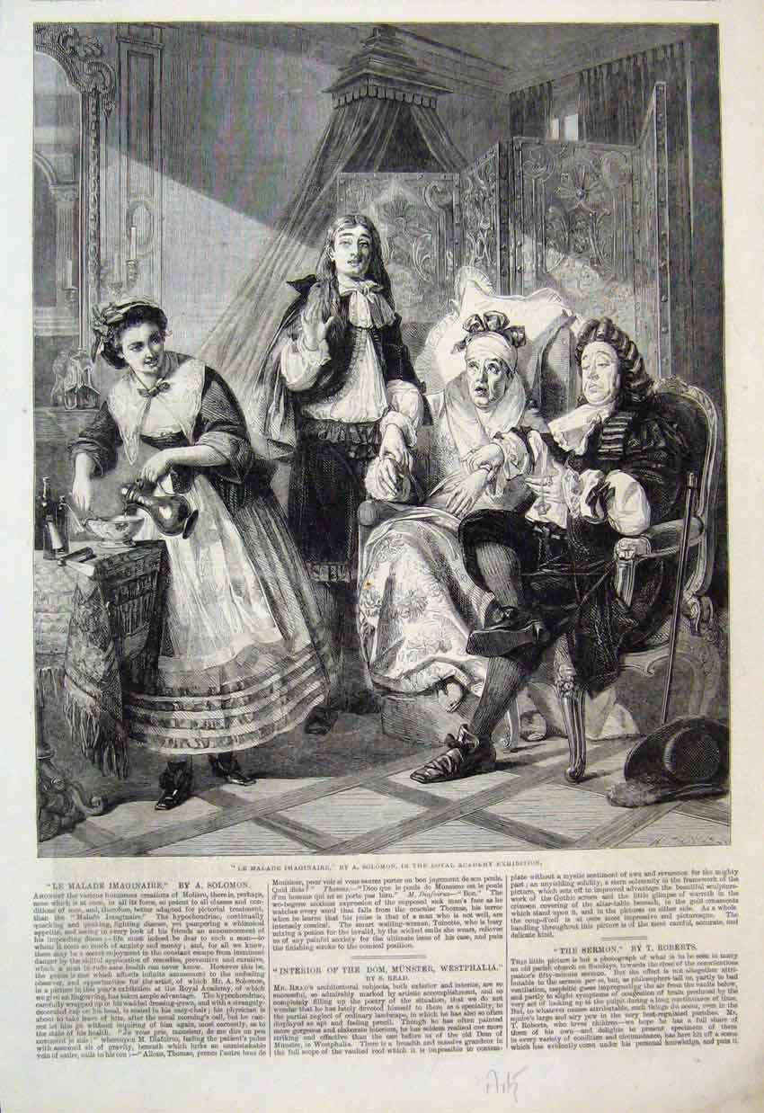 Original Old Antique Print 1861 Le Malade Imaginaire Hypochondriac Art 19th