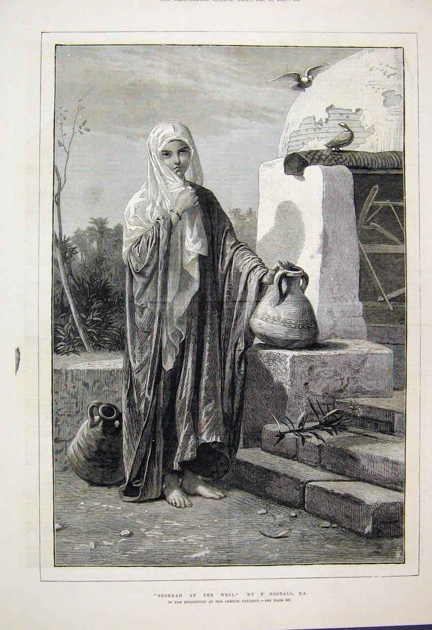 Original Old Antique Print 1880 Rebekah Well France Birds Fine Art Victorian