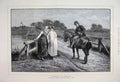 Original Old Antique Print 1883 Women Postboy Horse Bridge Fine Art Victorian