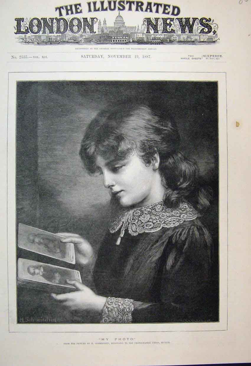 Original Old Antique Print 1887 Little Girl Portrait Munich Fine Art Victorian