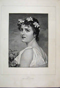 Original Old Antique Print 1891 Undine Woman Flowers Portrait Fine Art 19th