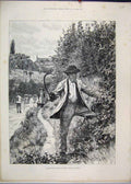 Original Old Antique Print 1886 Agricultural Scene October Trimming Hedges 19th