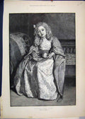 Original Old Antique Print 1890 Little Girl Theatre Eating Beautiful Victorian