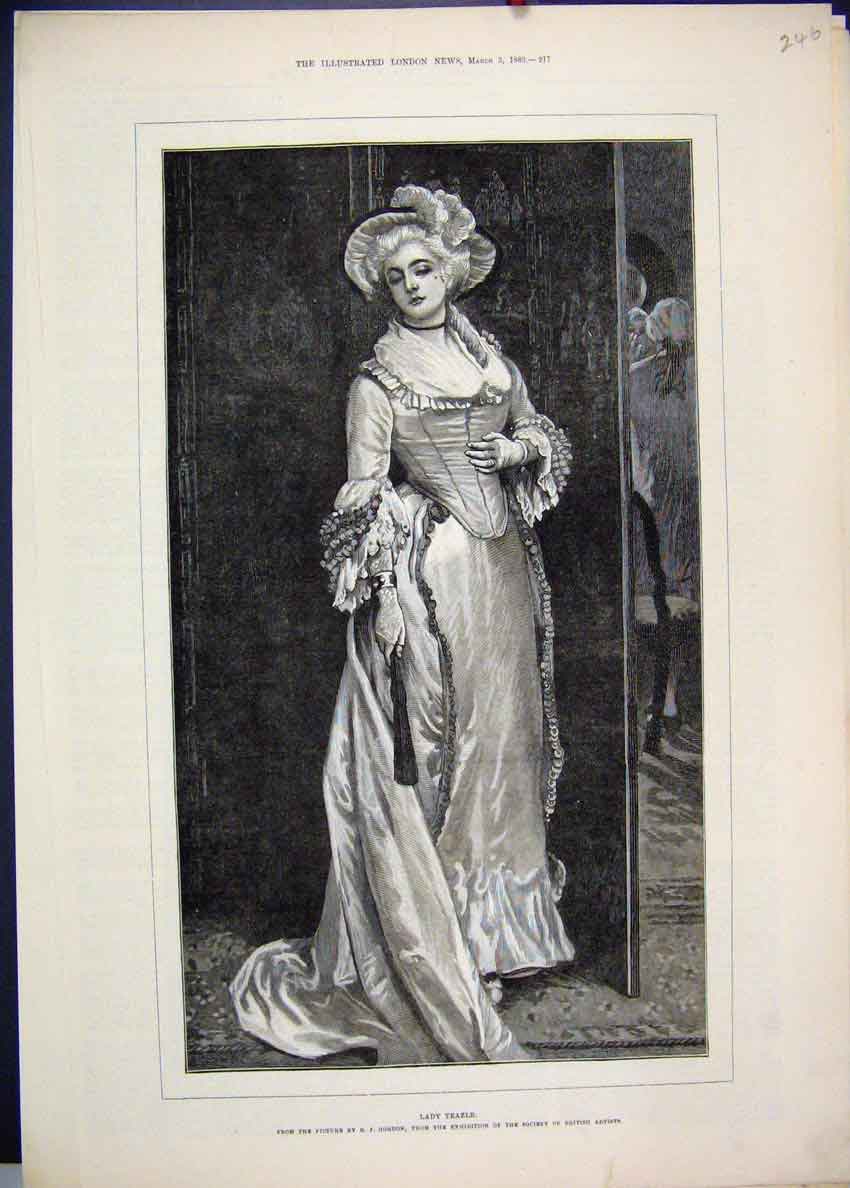 Original Old Antique Print 1883 Lady Teazle Portrait Gordon Fine Art Victorian