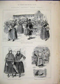 Original Old Antique Print 1884 Dutch Folk Market Middelburg Fishwomen Sketches