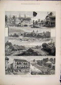 Original Old Antique Print 1881 Views Route Panama Canal Station Colon Cabildo