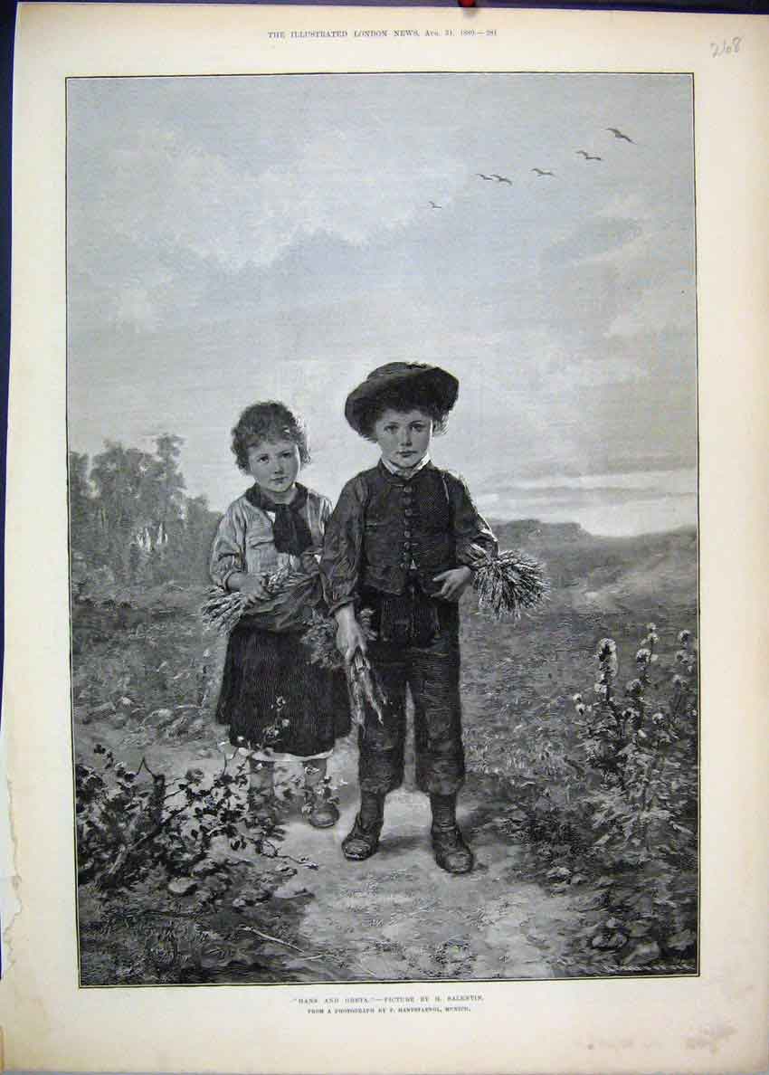 Original Old Antique Print 1889 Hans Greta Hanfstaengi Munich 19th