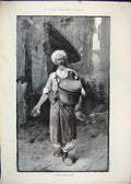 Original Old Antique Print 1884 Sherbert Seller Cairo Egypt Fine Art Victorian