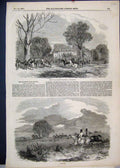 Original Old Antique Print 1848 Queens Staghounds Hillingdon Horses Victorian