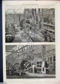 Old Antique Print 1865 Penn Marine Engine Factory Paddle Shaft Crank Axle 19th