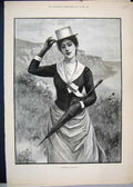 Original Old Antique Print 1890 Portriat Woman Cliffs Sydney Cowell Victorian