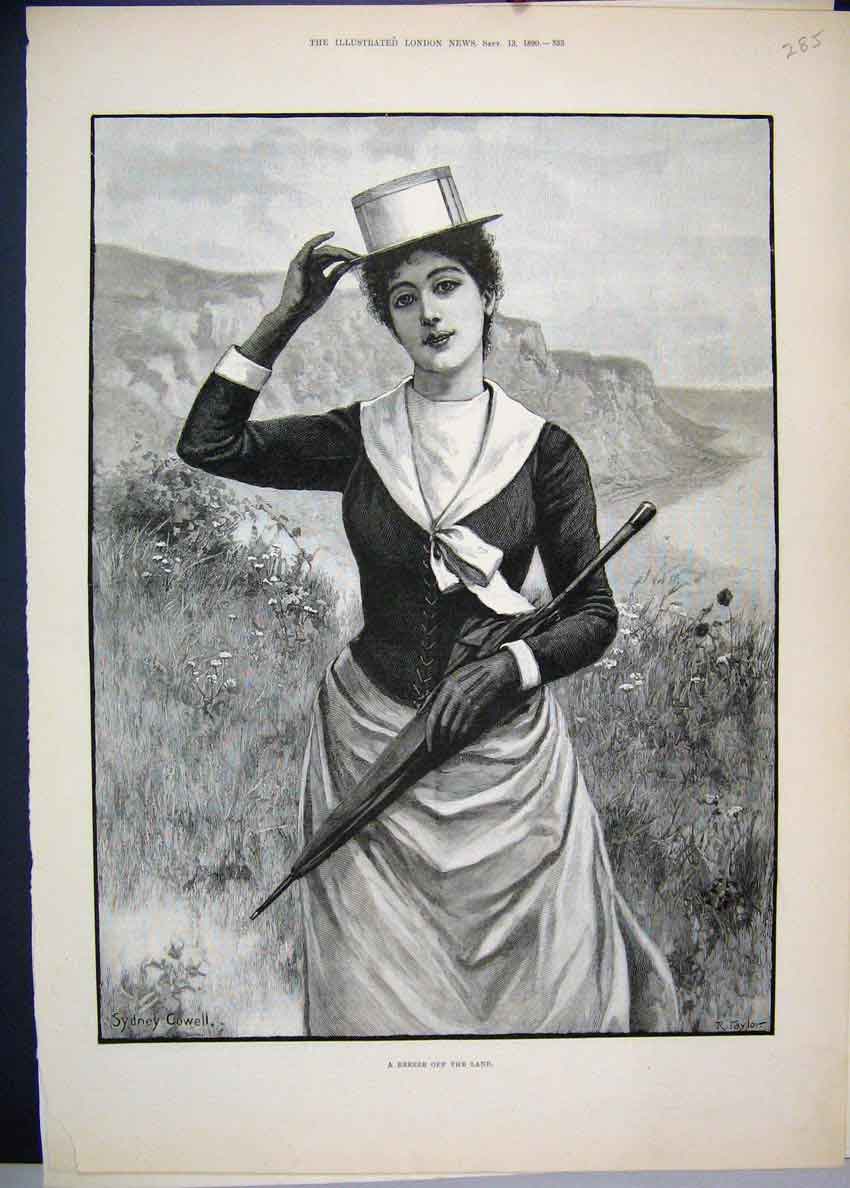 Original Old Antique Print 1890 Portriat Woman Cliffs Sydney Cowell Victorian